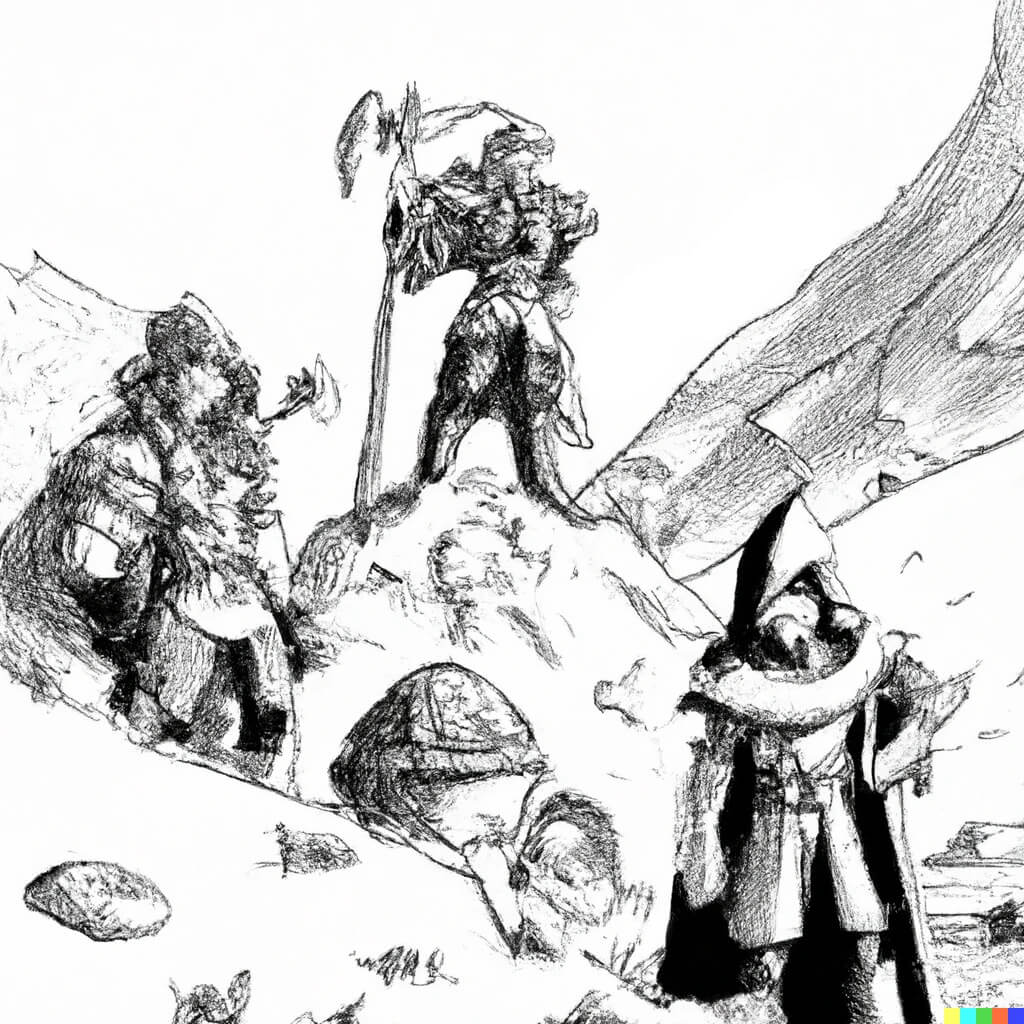 adventurers on a mound of trash